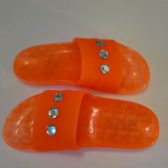 BRAND NEW KARL LAGERFELD TEAL SLIDE with CRYSTAL DETAILS SANDAL R3 - Picture 1 of 15